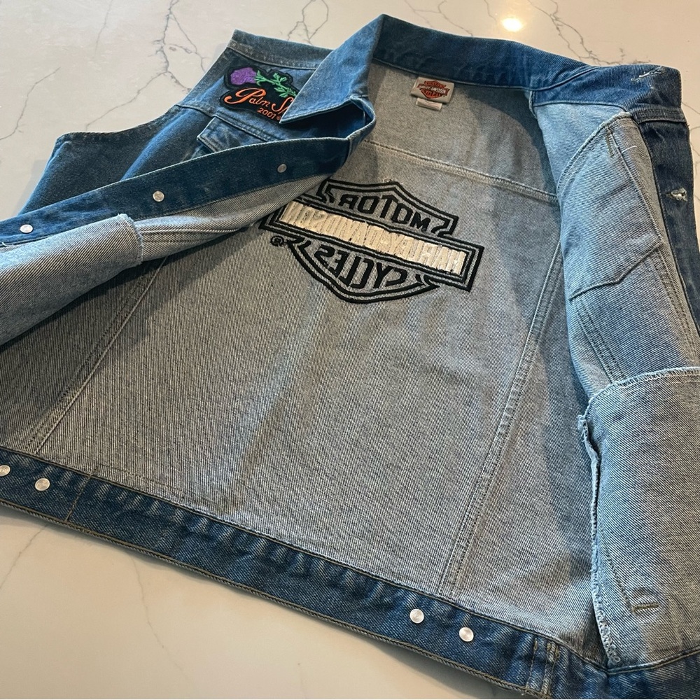 Harley Davidson Motorcycle Denim Vest with Patches - Picture 13 of 17